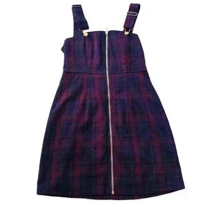 JUNIOR FOREVER 21 FULL ZIP JUMPER DRESS SIZE SMALL NAVY BLUE CRANBERRY RED